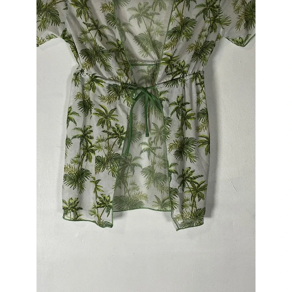 Girls Palm Tree Kimono Cover Up Green Tropical Beach Vacation 6Y Hawaiian